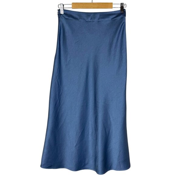 Sezane Sandy Midi Skirt Womens Size 36 US 4 Ice Blue Satin Minimalist Parisian - Picture 3 of 11